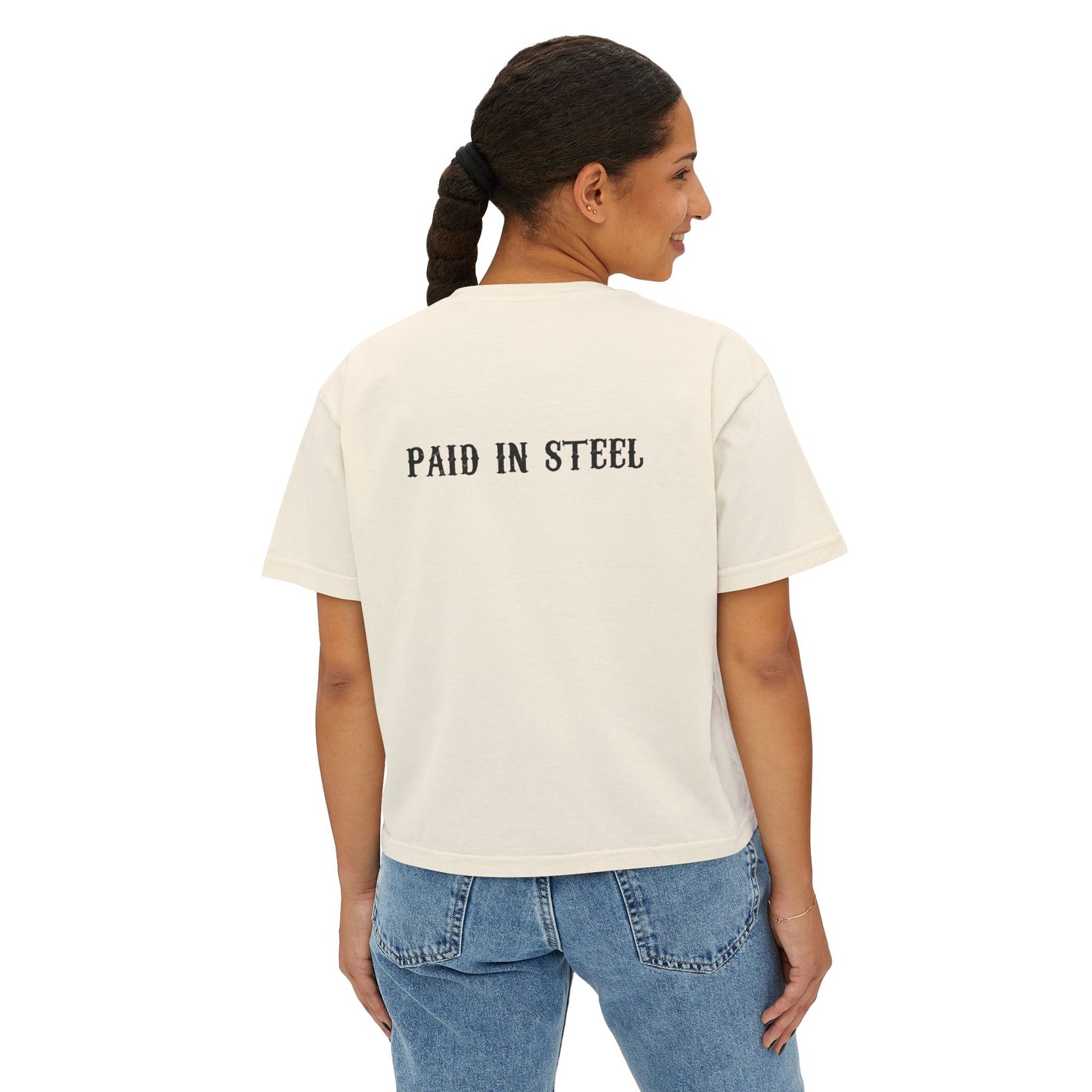 Roughs Justice Longhorn Graphic 'Paid in Steel' Crop T‑Shirt