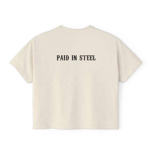 Roughs Justice Longhorn Graphic 'Paid in Steel' Crop T‑Shirt